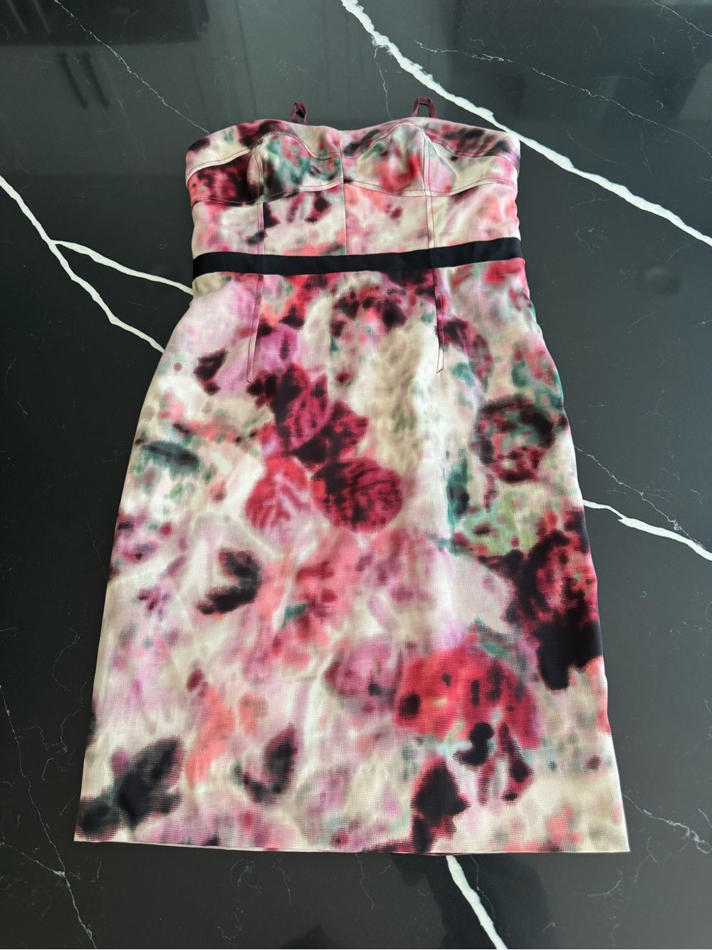 Moulinette Soeurs Strapless Pink & Black Watercolor Floral Dress‎